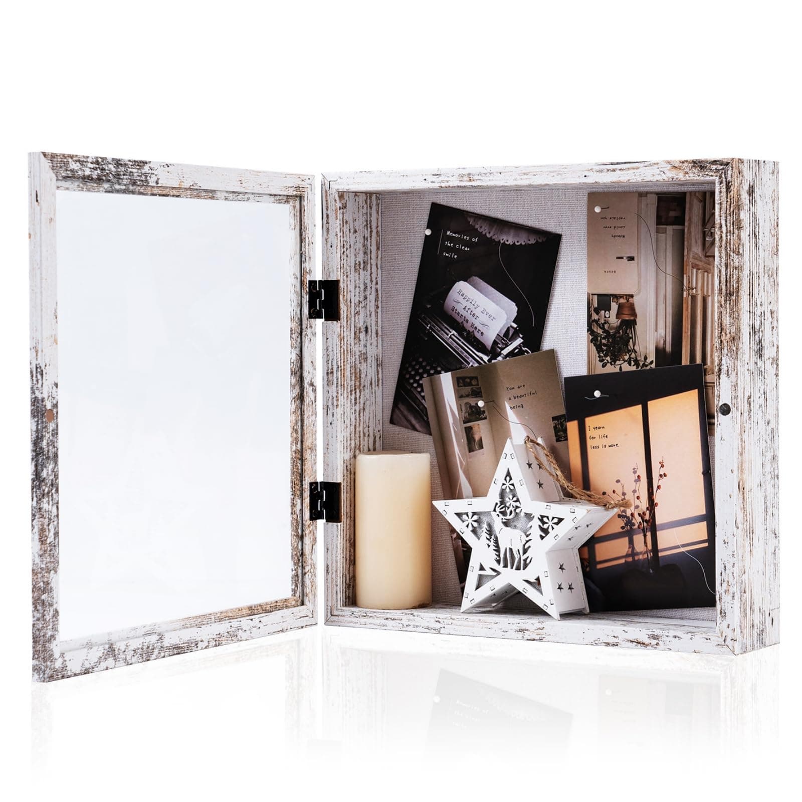 Muzilife 11x11 Shadow Box Picture Frame - 2.16" Interior Deep Wood & Glass Square Display Case Ready to Hang Memory Box Baby Sports Memorabilia, Pins, Awards, Tickets, and Photos, Rustic White