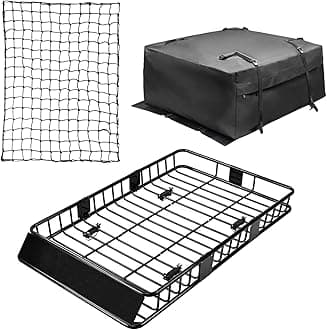 Roof Rack Cargo Basket Set, Cargo Carrier Bag 15 Cubic Feet Capacity with Car Top Luggage Holder Adjustable Length 43/64 inches Cargo Net 3' x 4' for SUV, Van, Sedan,Jeep