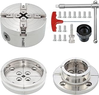 4 Inch Wood Lathe Chuck Set 1" x 8 tpi thread & 3/4"x16TPI Adapter, Nickel Plated Self Centering 4 Jaw Wood Turning Chuck set (2PCS jaws)