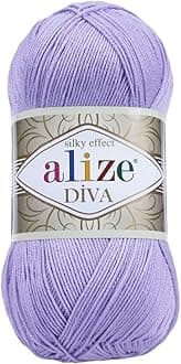 Alize Diva Silk Effect 100% Microfiber Acrylic Yarn 1 Ball skeins 100gr 383yds Color (158 - Lavander)