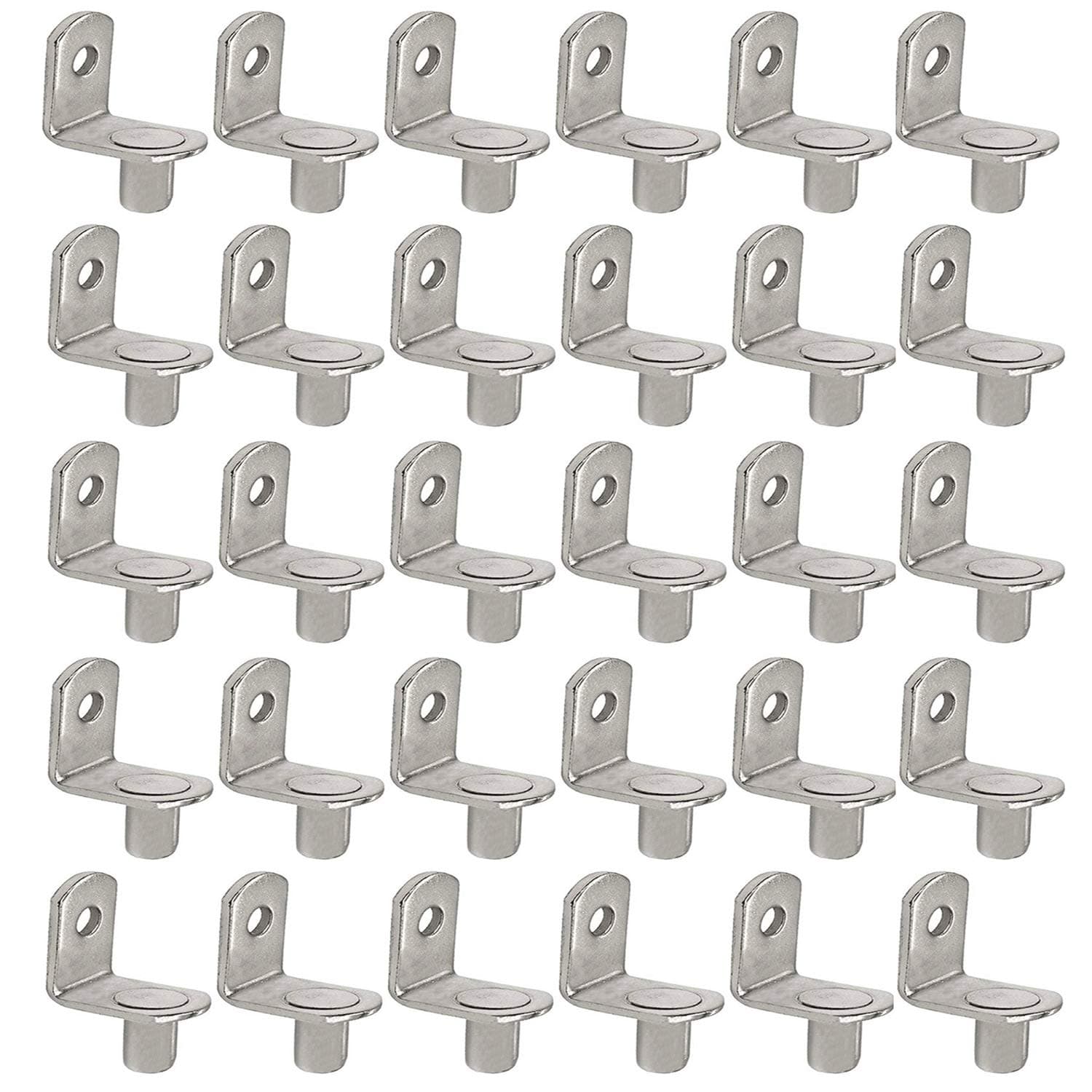 30 Pcs Shelf Support Pegs 6mm L-Shaped Shelf Support Nickel Plated Shelf Bracket Pegs for Furniture & Bookcase Shelf Cabinet Closet Shelf Support with Hole.