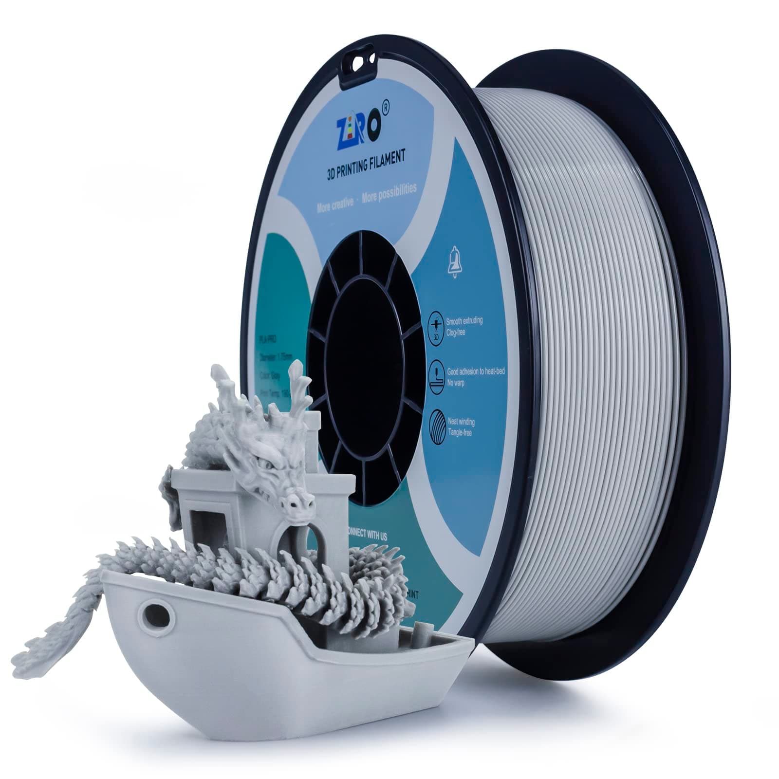 ZIRO PLA Filament 1.75mm,3D Printer Filament PLA PRO Basic Color Series 1.75MM 1KG(2.2lbs), Dimensional Accuracy +/- 0.03mm,Gray