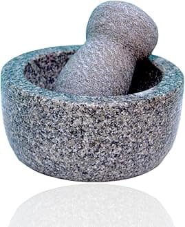 MYNAKSHA Pure Granite Stone Mortar and Pestle Set, Kalvam,kharad, Masher Spice Mixer/Okhli and musle/Kharal for Kitchen and medicine making (8 * 5 inch round)