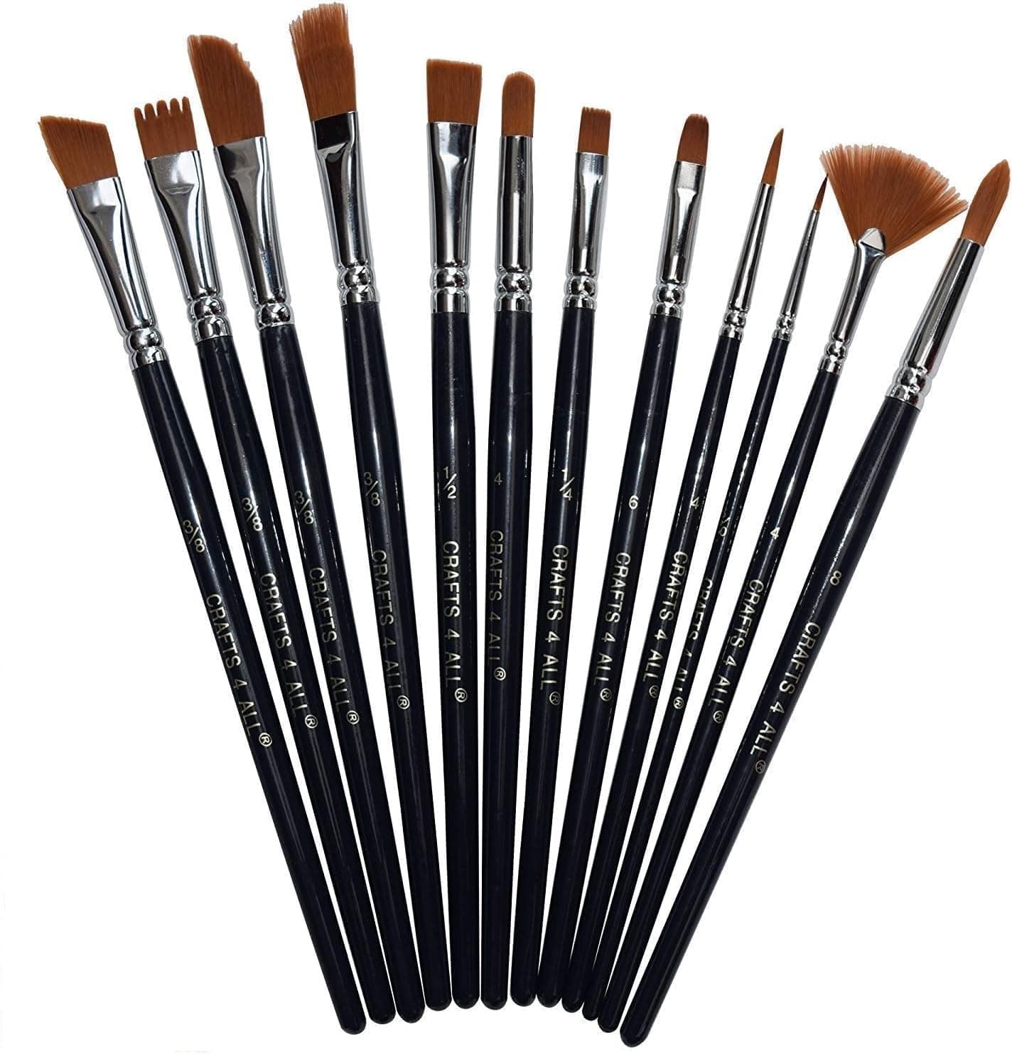 Crafts 4 All Paint Brushes 12 Set Professional Paint Brush Round Pointed Tip Nylon Hair Artist Acrylic Brush for Acrylic Watercolor Oil Painting