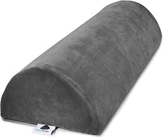 AllSett Health Large Half Moon Bolster Pillow for Legs, Knees, Lower Back and Head, Lumbar Support Pillow for Bed, Sleeping | Semi Roll for Ankle and Foot Comfort - Machine Washable Cover, Grey