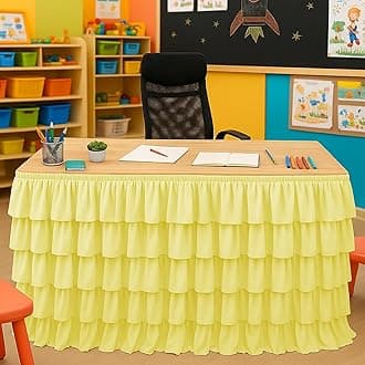 Yellow Table Skirt Tutu Ruffled Tablecloth for Classroom Teacher Desk Skirt Back to School Supplies for Princess Girls Birthday Party Cake Dessert Decorations, 9FT