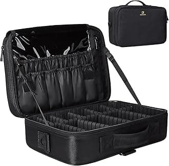 Travel Makeup Train Case Makeup Cosmetic Case Organizer Portable Artist Storage Bag with Adjustable Dividers for Cosmetics Makeup Brushes Toiletry (s black color medium)