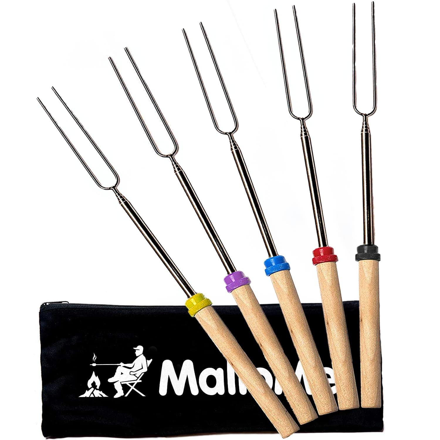 MalloMe Marshmallow Roasting Smores Sticks - Camping Accessories for Campfire Fire Pit Cooking Set of 5