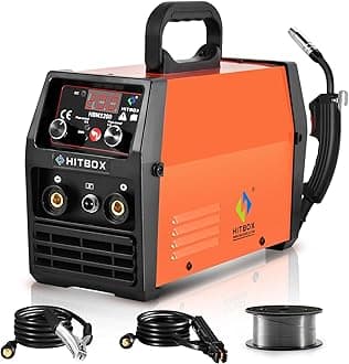 HITBOX 140A MIG Welder Gasless, 110V/220V Dual Voltage Flux Core Welder Flux MIG/Lift TIG/Stick 3 In 1 Synergy MIG Welding Machine With Torch Clamp and 0.8mm Flux Wire
