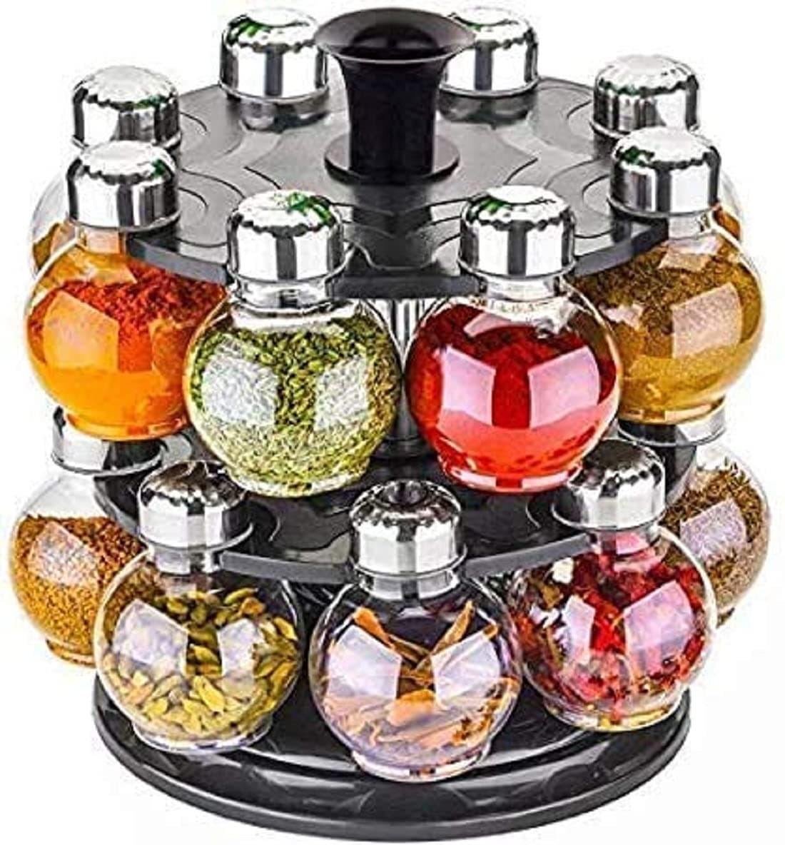 LEVERET Multipurpose Plastic Big Revolving Spice Rack 16 in 1 / Masala Rack Set/Condiment Set/Spice Container