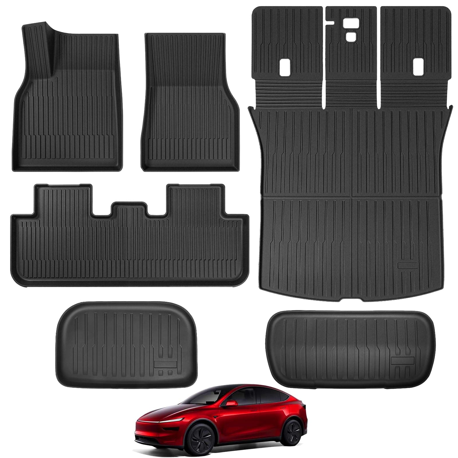 Maysoo Tesla Model Y Juniper Floor Mats 2025 2026,9 PCS All-Weather TPE Non-Slip Car Interior Floor Mats and Trunk Liner,Pet & Child-Friendly Car Accessories(Not for Standard)
