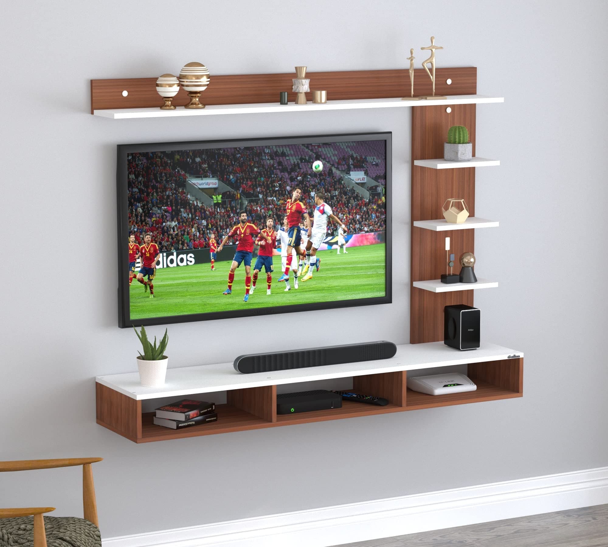 Anikaa Tyson Engineered Wood Wall Mount TV Unit/TV Stand/Wall Set Top Box Stand/TV Cabinet/TV Entertainment Unit (Walnut White) Ideal for Upto 52"(D.I.Y)