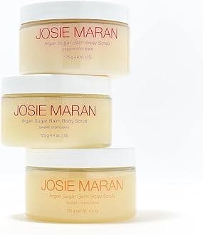 Josie Maran Argan Sugar Body Scrub Trio - 3-Piece Body Care Set - Softens, Smoothes & Hydrates Dry Skin - Includes Scents Sweet Clementine, Peppermint Bark & Sweet Cranberry (3 Count)