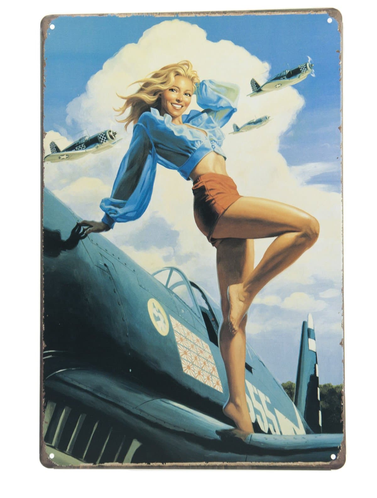 Tin Sign Plane Lady Retro Vintage Deor