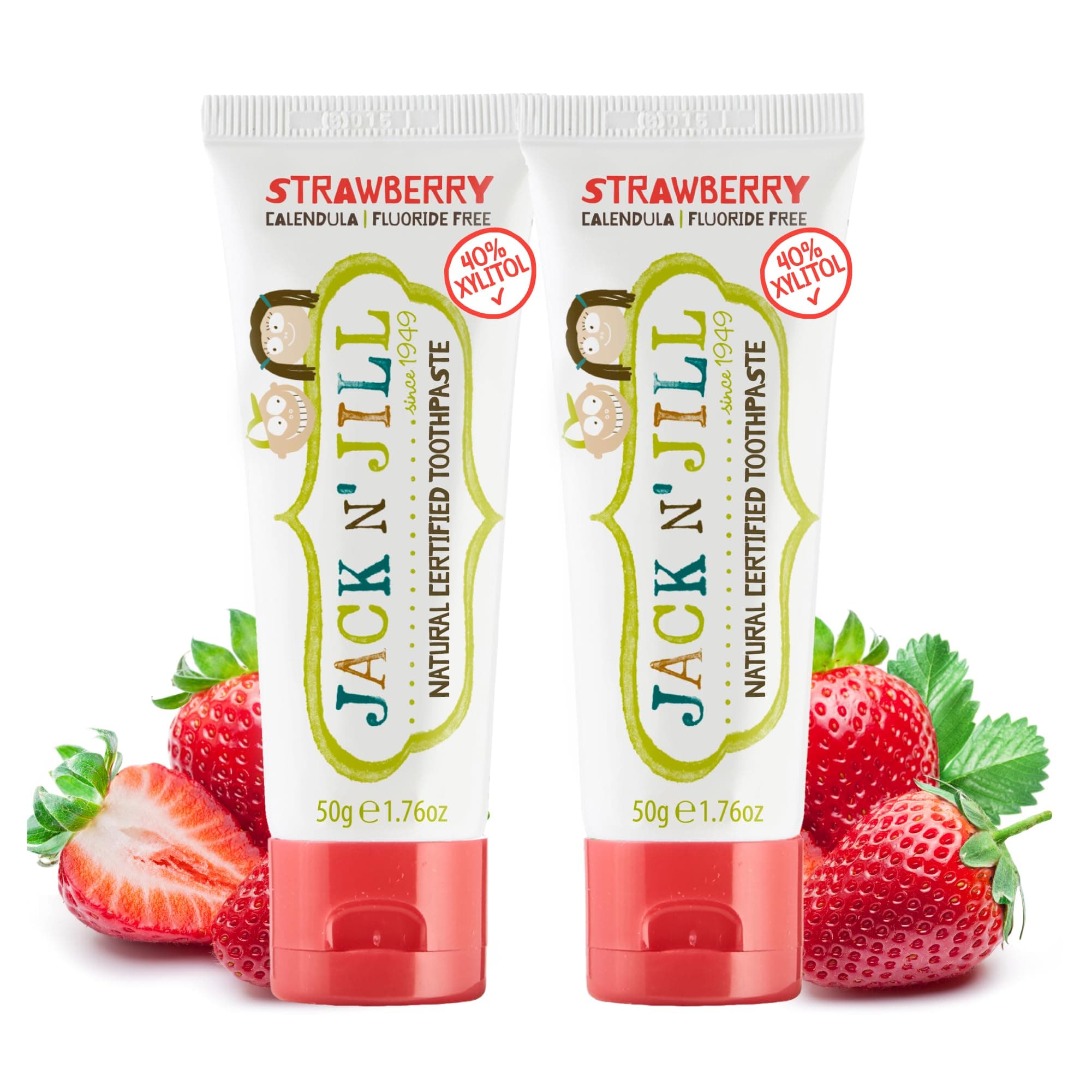 Natural Toothpaste for Baby and Infants - Fluoride Free Training Toothpaste, 40% Xylitol, BPA Free - Strawberry, 1.76 oz (Pack of 2)