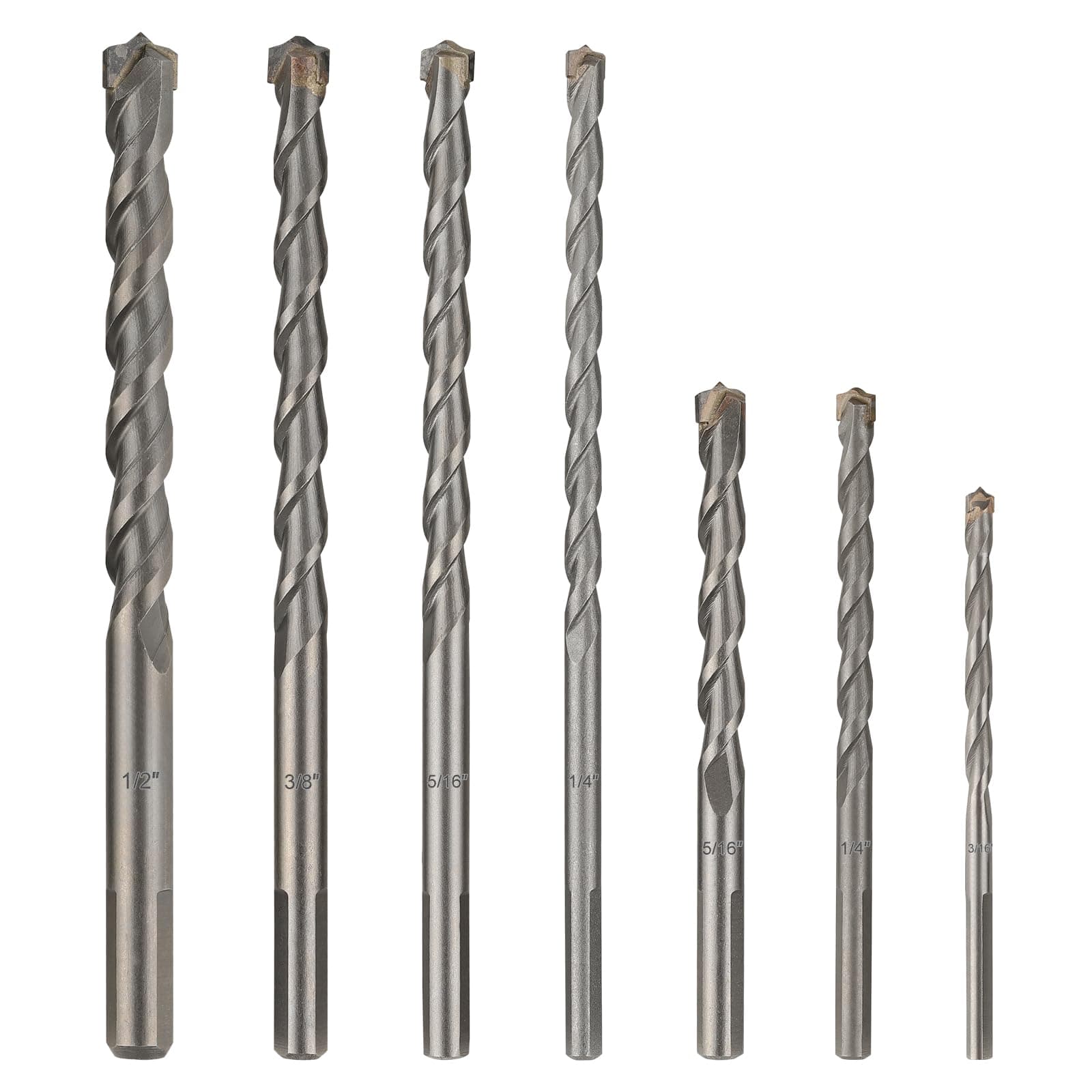 COMOWARE Concrete Drill Bit Set 7pcs, 3/16"-1/2", Masonry Drill Bit Set Carbon Steel,Carbide Tip,Triangle Shank for Brick, Masonry,Rock, Ceramic Tile, Cement Concrete