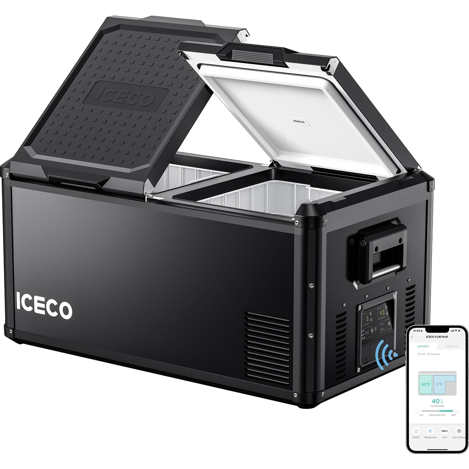 VL90 ProD Portable Refrigerator, Multi-directional Lid, Dual USB & DC 12/24V, AC 110-240V, 90L DUAL Zone Steel Compact Refrigerator Powered by SECOP, 0℉-50℉, Home & Car Use [Upgrade, 95 Quarts]