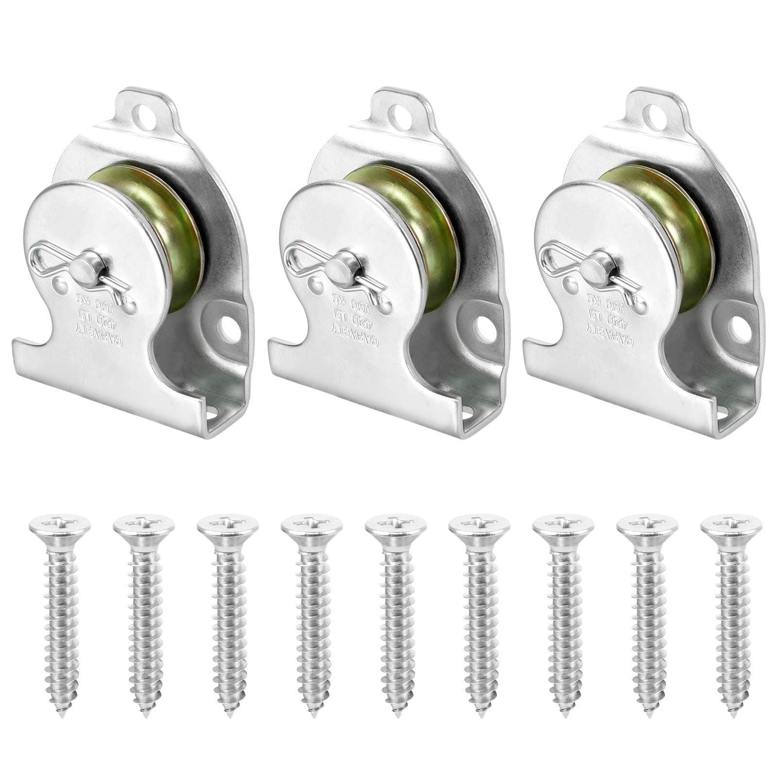 3PCS Mounted Pulley Blocks Single Pulley Roller Crane Ball Bearing Pulley Block Swivel Lifting Pulley with 9 Screws for Steel Wire Rope Cable Lifting Crane Single Pulley Loading 190 kg