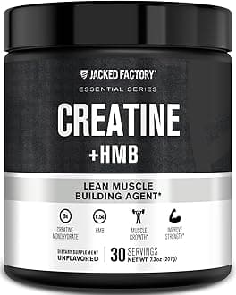 Jacked Factory Creatine HMB Powder Supplement with Creatine Monohydrate & HMB for Men & Women for Muscle Growth, Increased Strength, Enhanced Energy - 30 Servings, Unflavored