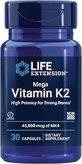 Life ExtensionMega Vitamin K2 High Potency for Strong Bones – Daily Vitamin K2 Supplement for Healthy Bone Density Support & Heart Health – Non-GMO, Gluten-Free – 30 Capsules