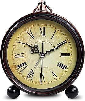 Königswerk Vintage Analog Alarm Clock, 5.25 inch Small Silent Desk Clock with Night Light, Battery Operated for Table, Bedroom, Bedside, Living Room, Gift Clock (Classic2046)