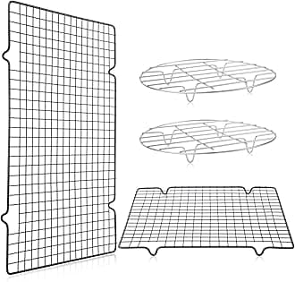 MAKINGTEC 4 Pack Cooling Racks for Cooking and Baking Thick Wire Stainless Steel Baking Racks Nonstick Wire Grids Rack for BBQ Grilling Roasting Steaming Baking Drying(Square&Round Fit Various Sizes)