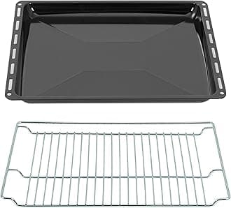 ICQN Baking Trays & Grid mm Set 465 x 370 x 30 mm, Enamelled Grease Pan, Chrome-Plated Oven Rack and Enamel Baking Tray for Oven and Hob, Grid 465 x 375 mm, Black