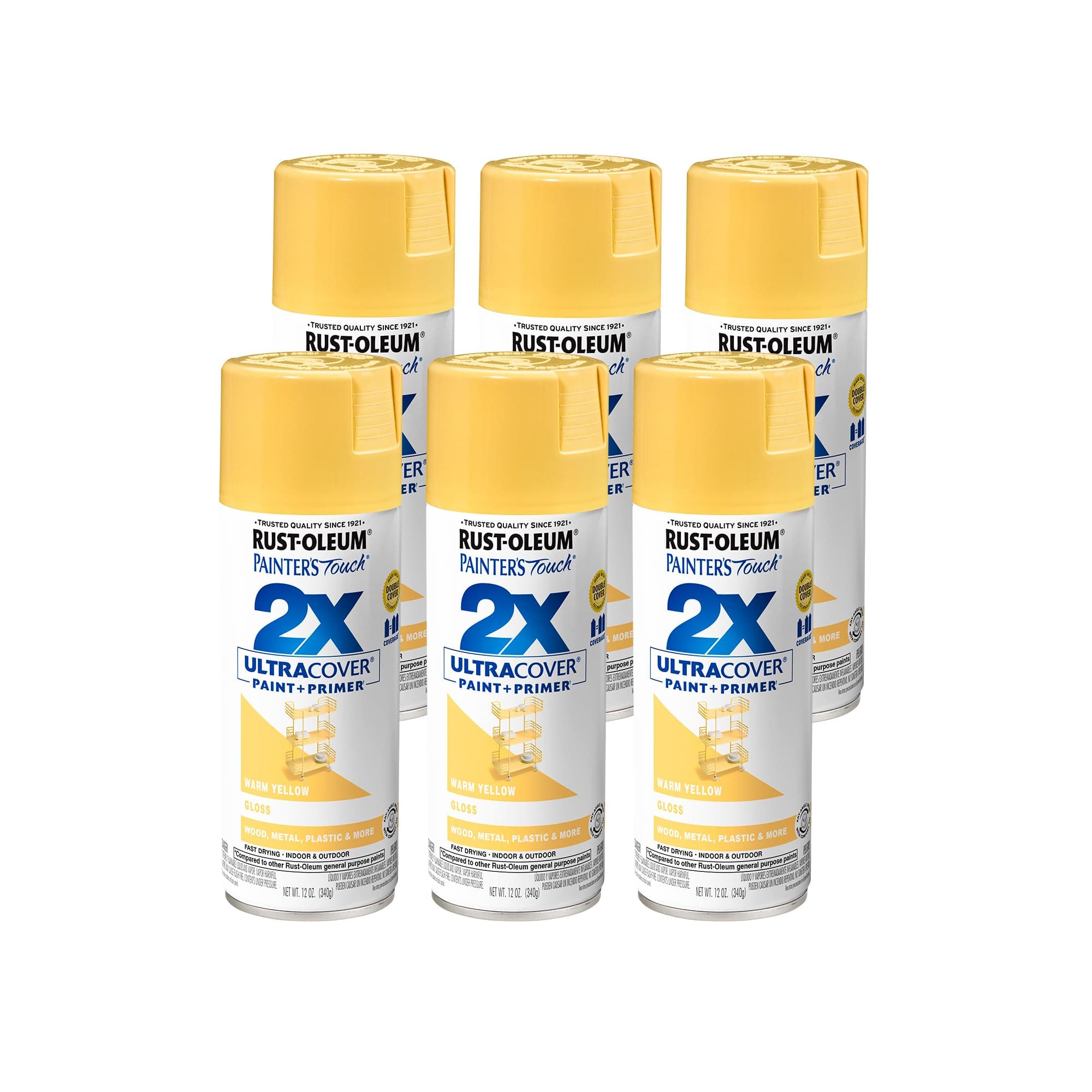 Rust-Oleum 249091-6 PK Painter's Touch Multi Purpose Spray Paint (6 Pack), 12 oz, Warm Yellow