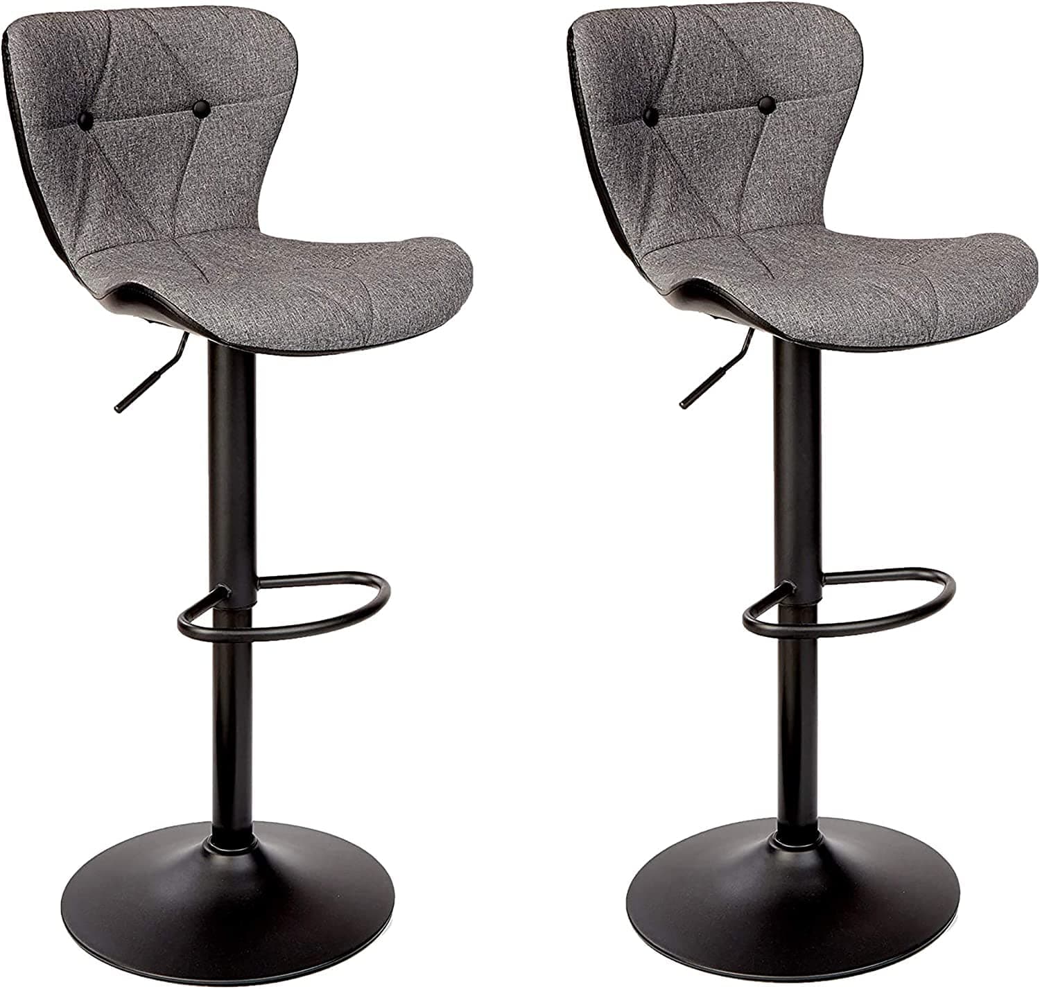 Halter Adjustable Height Stool Chairs, Counter Height Swivel Bar Stools, Diamond Stitched Pattern Bonded Leather Chair, Stools for Bar or Kitchen Counter, Barstools Set of 2, Gray and Black, One Size
