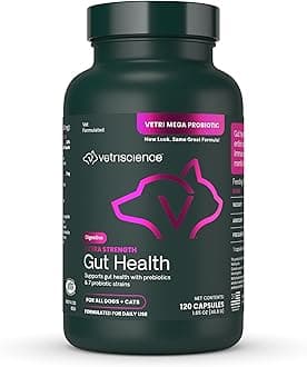 Vetri Mega Probiotics for Dogs & Cats, 7.5 Billion CFU – 8-Strain Cat & Dog Probiotics for Digestive Health, Gut Health, Immune Support & Seasonal Allergies – 120 Capsules