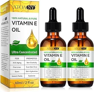 Vitamin E Oil 75,000 IU 2 Pack - 100% Organic Pure Vitamin E Oil for Skin, Face, Hair, Body - Natural Antioxidant for Dryness, Wrinkles, Scars & Stretch Marks, Deep Hydration for Soft, Glowing Skin