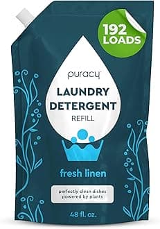 Liquid Enzyme Laundry Detergent Refill-1,4 Dioxane Free, Natural, Scent-Free Gentle Laundry Detergent Liquid Concentrate Laundry Pouch with Stain Fighting Enzymes 192 Loads Fresh Linen, 48 oz