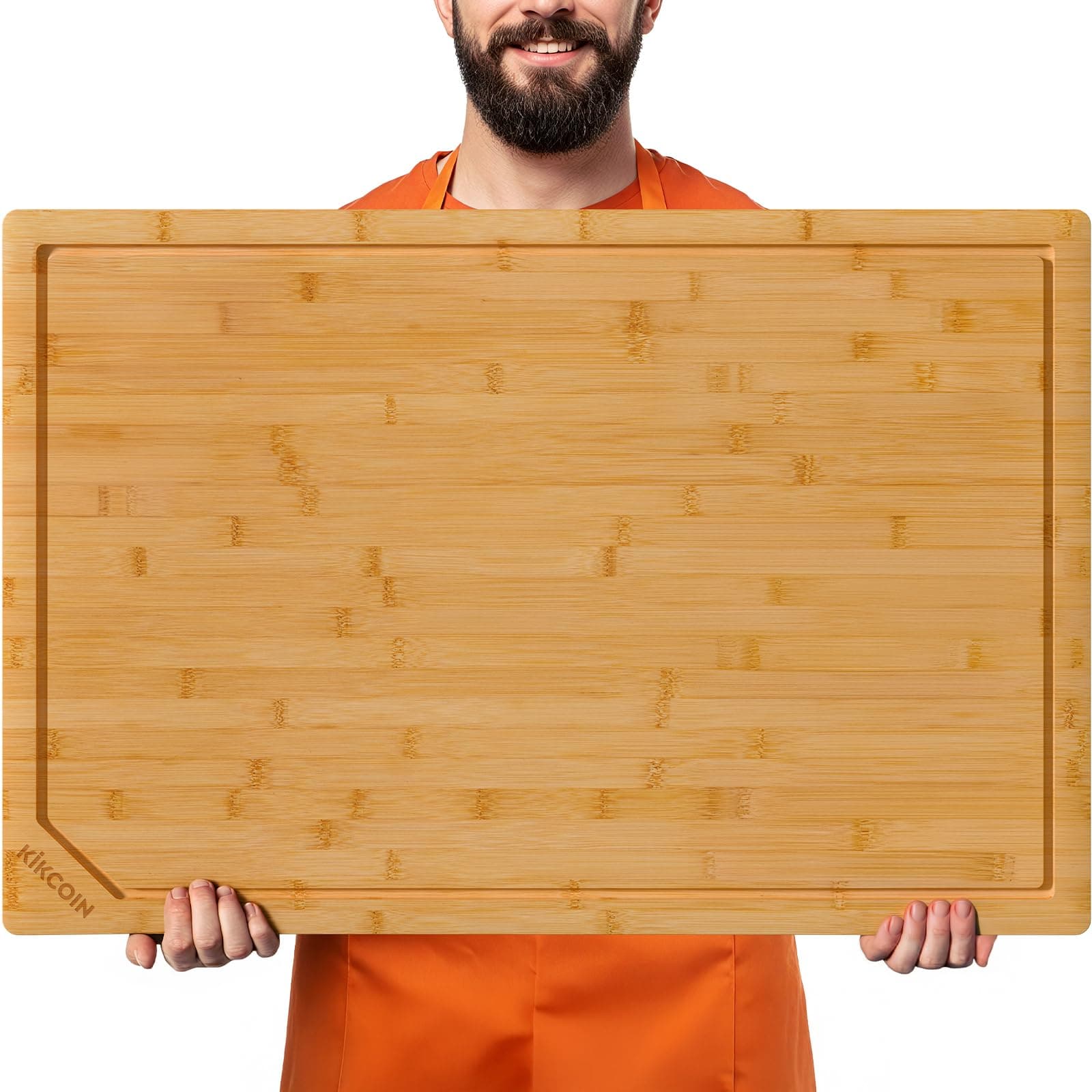 Kikcoin 30”×20” Bamboo Cutting Boards for Kitchen, Heavy Duty Wooden Cutting Boards, Healthy Extra Large Chopping Boards with Deep Juice Groove and Handle, Oversized Stove Top Cover, Natural