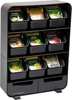 Mind Reader Anchor Collection, 11-Drawer Tea Bag Organizer, Removable Drawers, 10.25" L x 3.25" W x 13.75" H, Black
