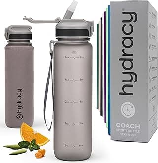 Hydracy Water Bottle with Times to Drink & Straw - Large 32 Oz BPA Free Motivational Water Bottle & No Sweat Sleeve -Leak Proof Gym Bottle with Time Marker - Ideal Gift for Fitness, Sports & Outdoors