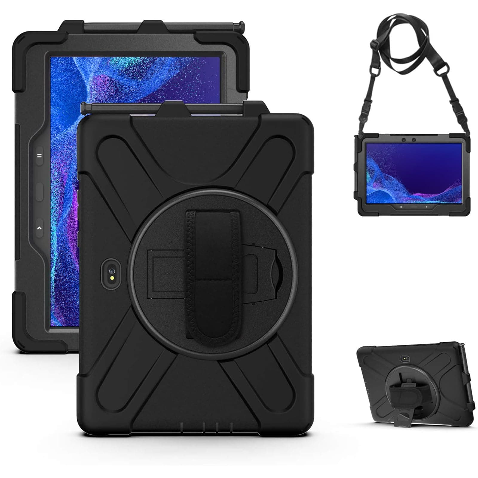 Gerutek Samsung Galaxy Tab Active pro 10.1 Case | Samsung Tab Active Pro 10.1 inch -T540/T545 /T547 Rugged Cover | Heavy Duty Shockproof Protective Case with Kickstand&Hand/Shoulder Strap,Black