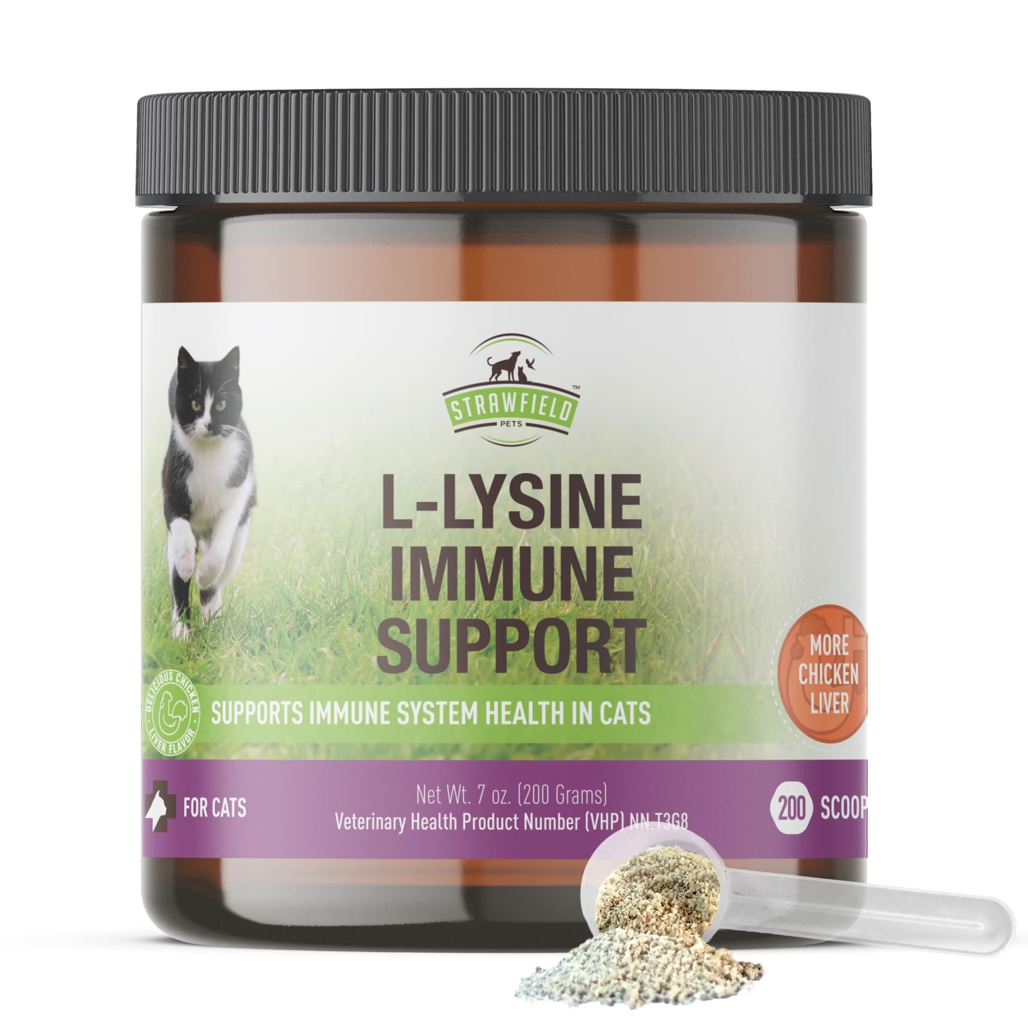 L-Lysine Immune Support Granules for Cats & Kittens - Immune Health Supplement Cat Cold Relief, Sneezing, Congestion, Running Nose, Watery Eyes Chicken Liver Flavor 200 Scoops Per Jar