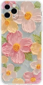 Cute Case for iPhone 11 Pro Max, Colorful Retro Oil Painting Printed Flowers Case, Girly Aesthetic Floral Pattern Soft TPU Shockproof Protective Cover for Girls Women