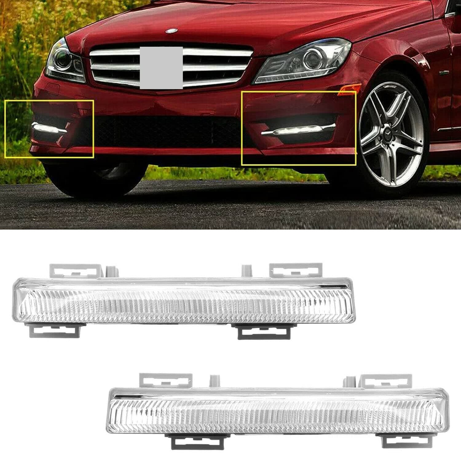 Left Right LED Daytime Running Lights DRL Fog Lamp Compatible with Mercedes C E SLK Class W204 S204 C180 C200 C220 C250 C300 C320 2007-2014 (Pair)