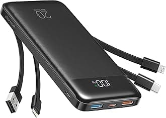 20000mAh Portable Charger with Built in Cables, 22.5W Travel Power Bank Fast Charging, USB C Cell Phone Battery Pack for iPhone 16/15/14/13/12/11 Series, iPad, Samsung, Android, Tablet