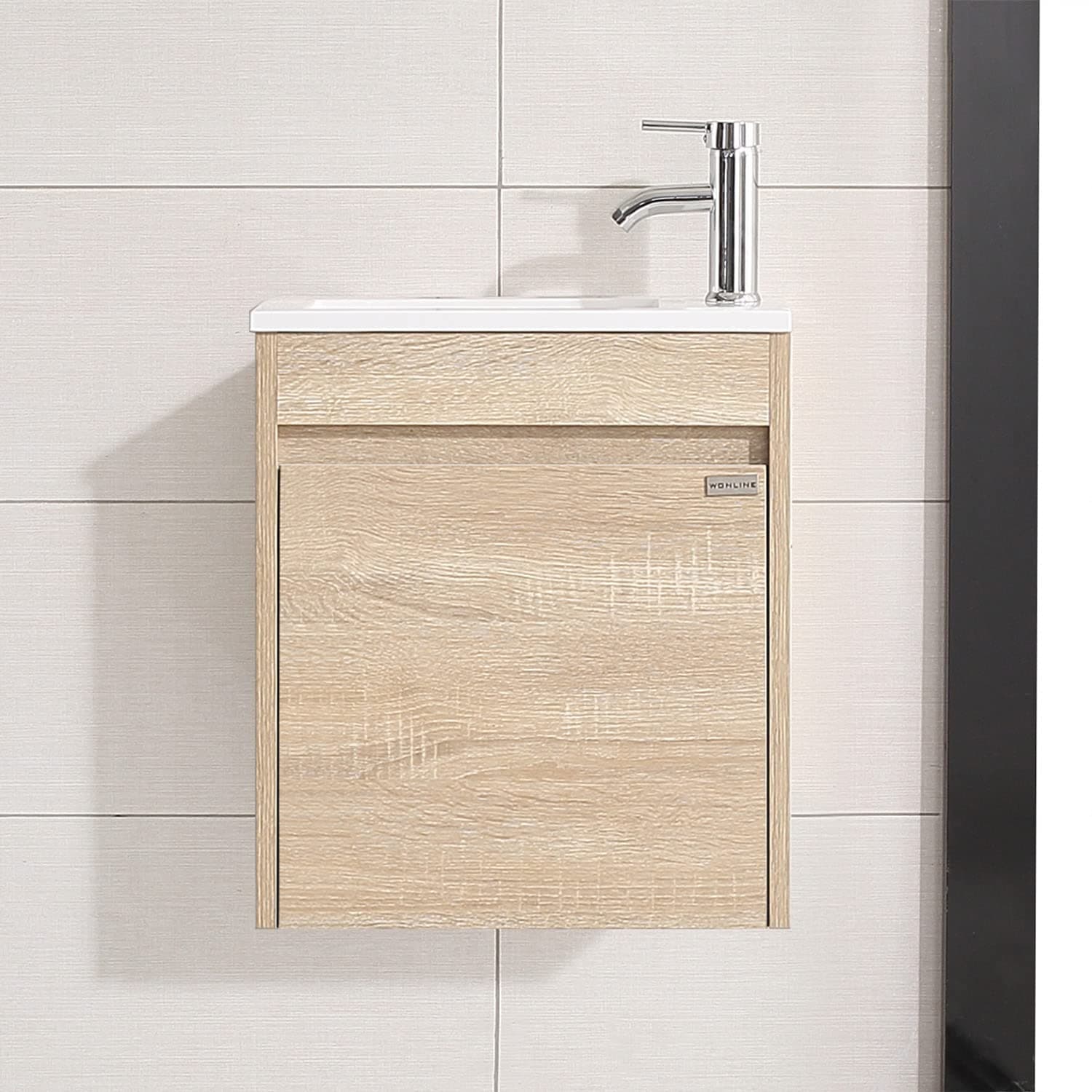 wonline 16" Single Sink Bathroom Vanity, Floating Modern Bathroom Vanity with Sink for Small Space