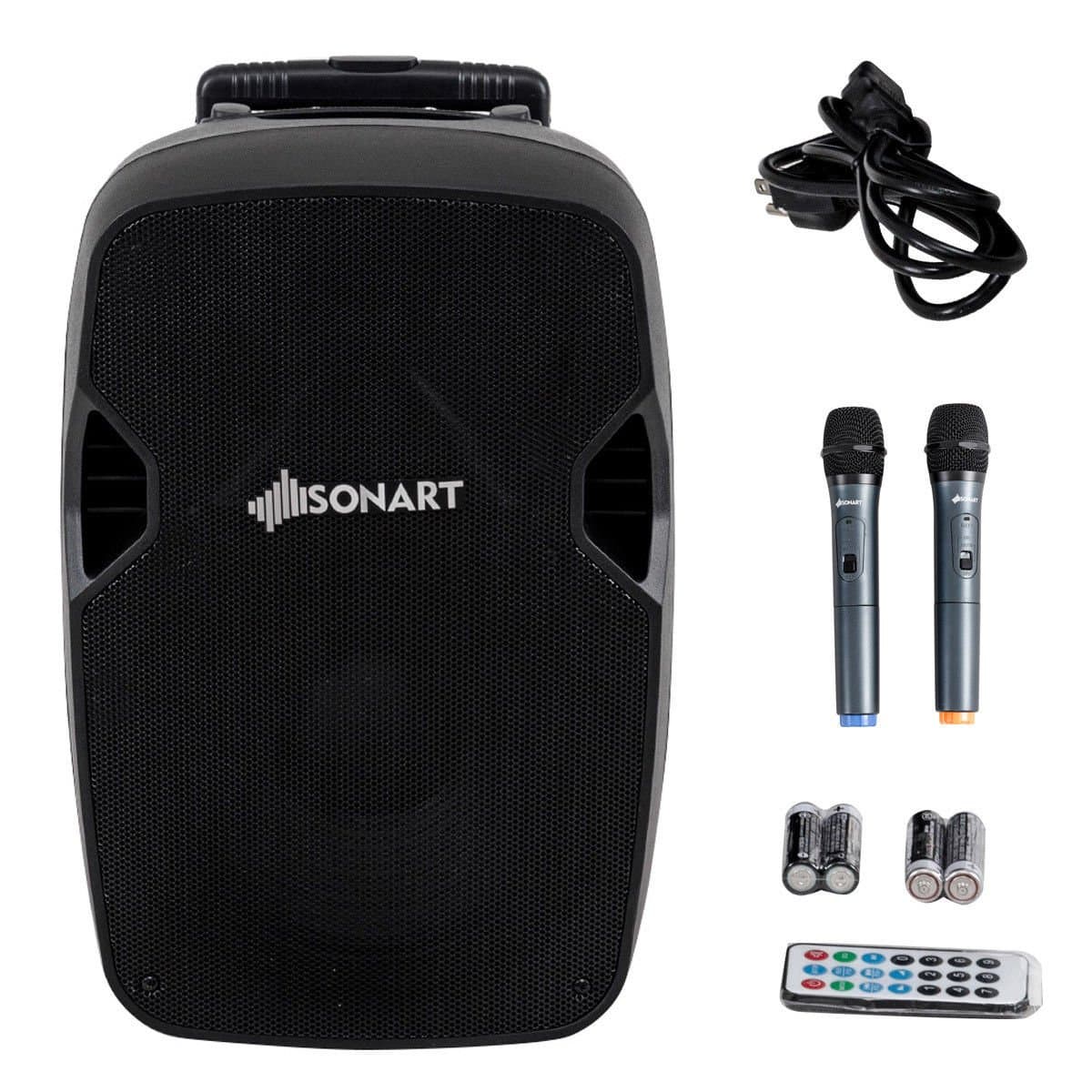 Sonart Powered Speaker, 2-Way Portable Loud Speaker with Wireless Microphone (15")