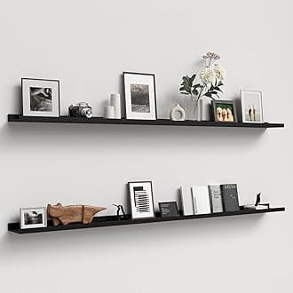 70.9 Inches Long Floating Shelves, 2 Set Modern Wall Shelf for Bedroom, Nursery Book Shelf with Lip, Picture Ledge Shelf for Wall Decor Living Room Bathroom Kitchen - Black