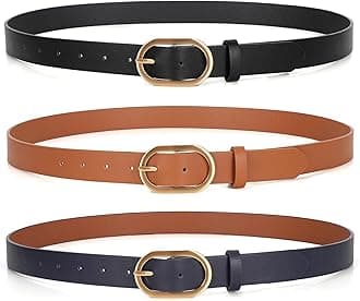 XZQTIVE 3 Pack Plus Size Women's Leather Belts for Jeans Pants Dress Fashion Gold Buckle Ladies Waist Belt