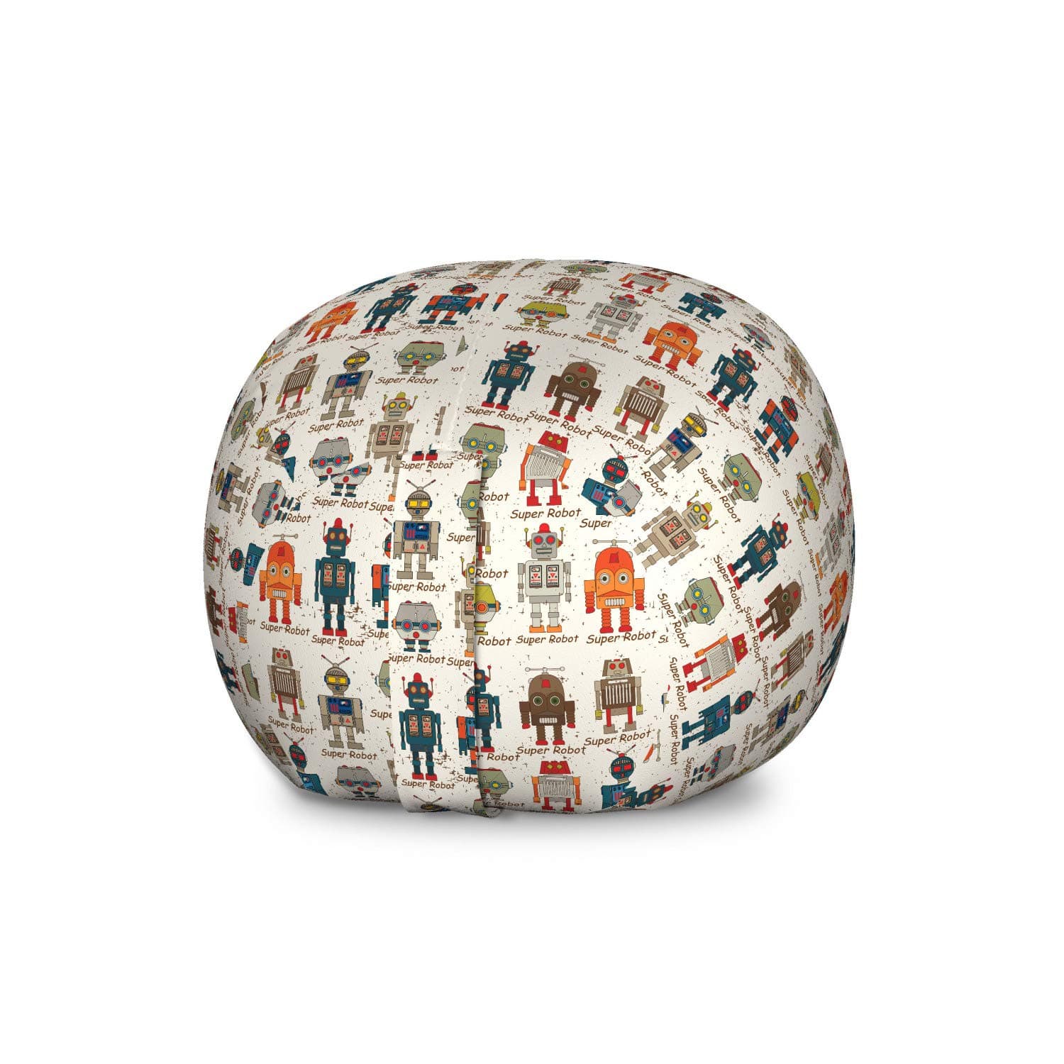 Ambesonne Robot Storage Toy Bag Chair, Various Different Super Robot Set in Cartoon Style Fantasy Futuristic Machine, Stuffed Animal Organizer Washable Bag, Large Size, Dim Cream