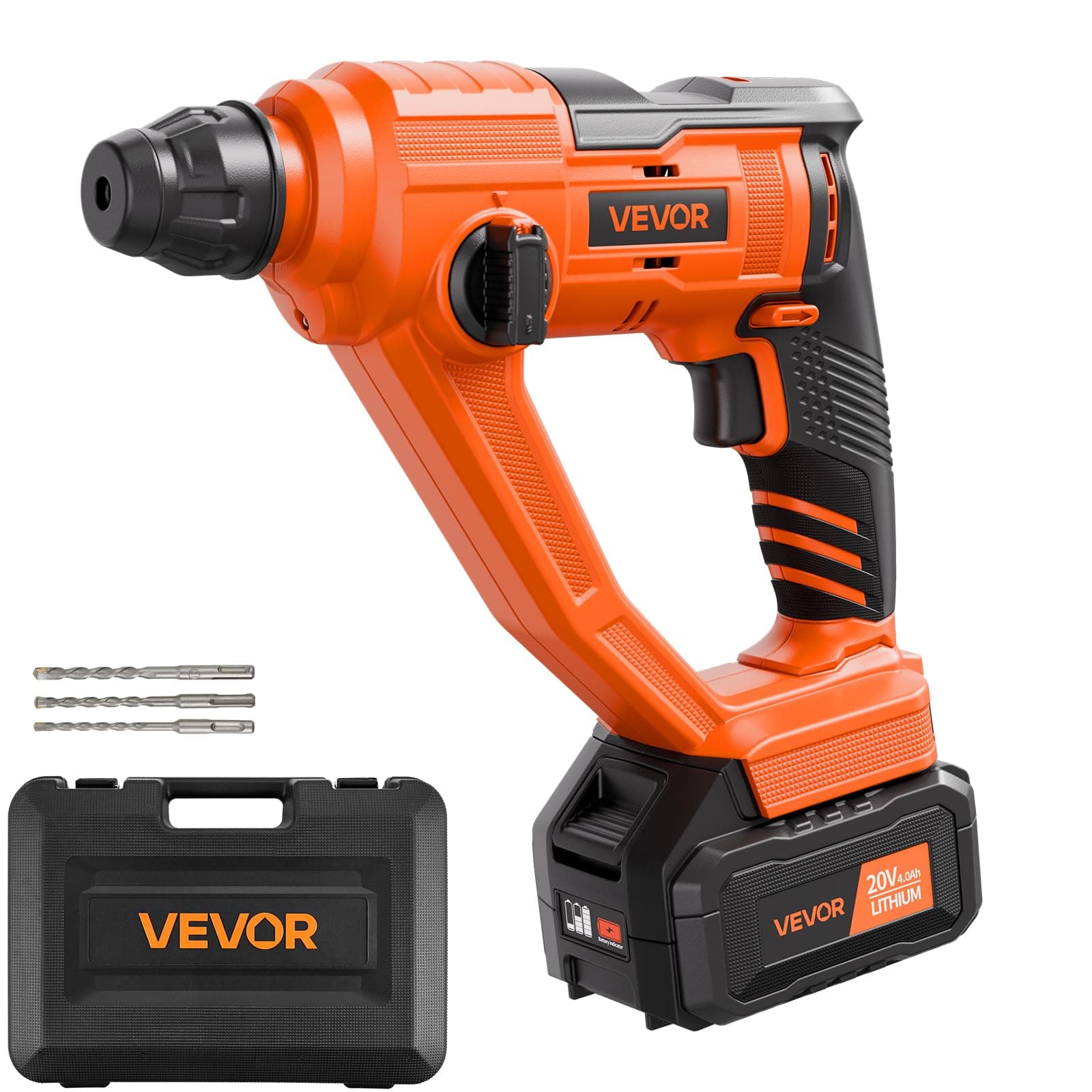 VEVOR 5/8" SDS-Plus Rotary Hammer Drill,20V Brushless Cordless Hammer Drills,4.0Ah Lithium-Ion Battery Powered,3.0A Fast Charger,Electric Demolition Hammers Variable Speed,Power Tool For Concret