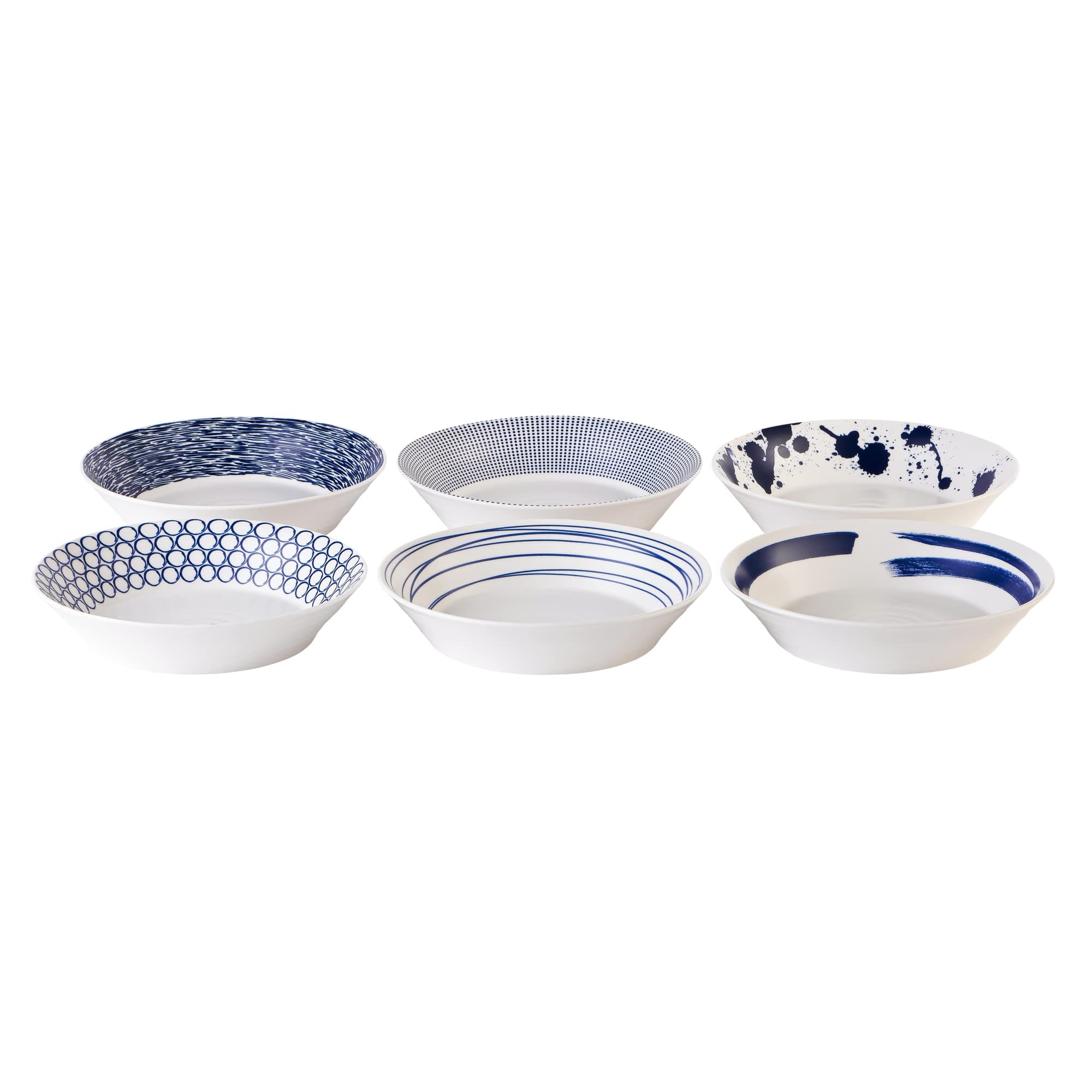 Bowl - Pacific Blue Collection Pasta Bowls - Porcelain Tableware Set of 6 - Perfect for Pasta, Soup and Dessert - 22cm