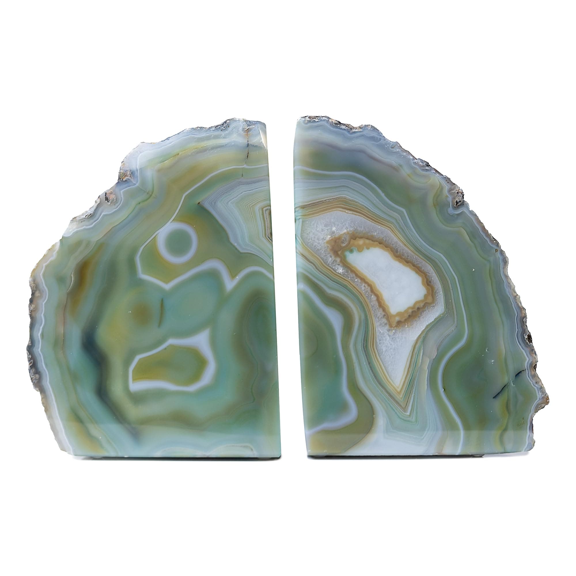 Nature's Decorations Green Agate Bookends – A+ Grade Geode Heavy Duty Decorative Stone Crystal for Shelves & Bookcases, Natural Polished Bookshelf Decor, 1 Pair 4-6Lbs