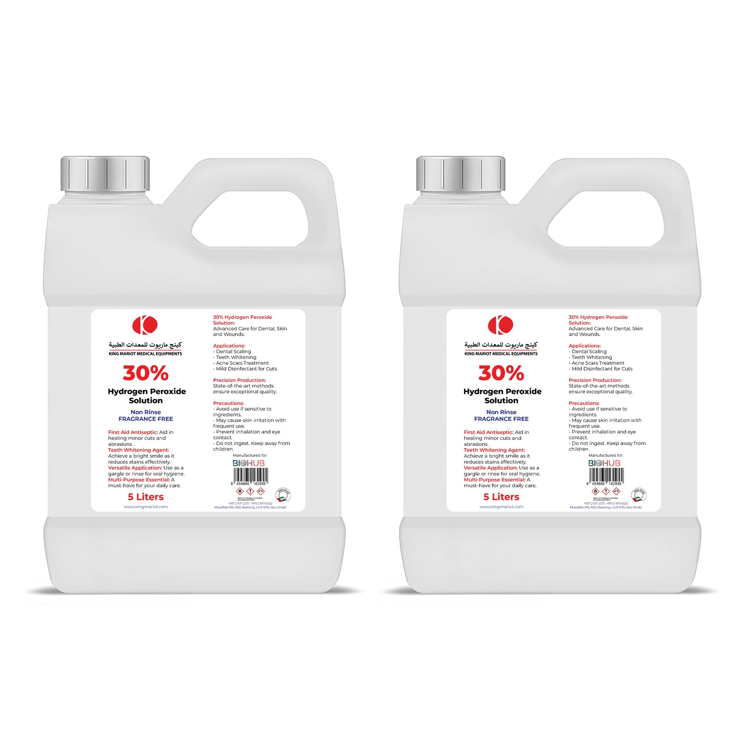 King Mariot Medical Equipments 30% Hydrogen Peroxide Solution 5 Liters Used as Dental Scaling & Teeth Whitening Treating Acne Scars Mild Disinfectant for Cuts & Skin Ulcers (5 Liter (2 Pcs))