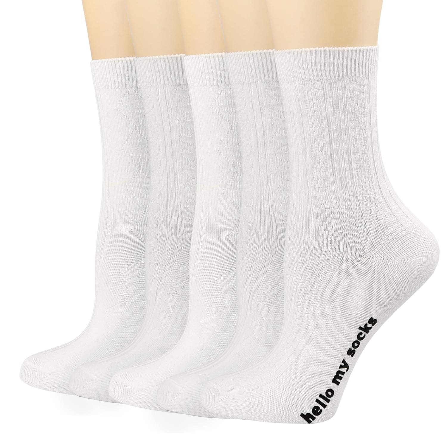 Mcool Mary Womens Socks, Womens Crew Socks Casual Thin Breathable Knit Cotton Comfy Dress Socks for Women 6Pack